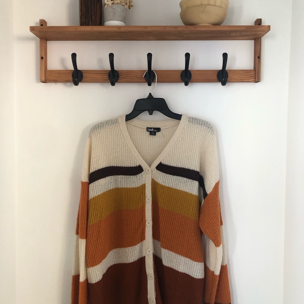 Love Tree Women's Colorblock Cardigan - Cream, Orange, Brown
